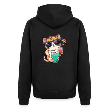 Sommer-Coolness: Katze mit Sonnenbrille - Unisex Premium Bio Zip Hoodie - Schwarz - Hinten - Nico (187cm)