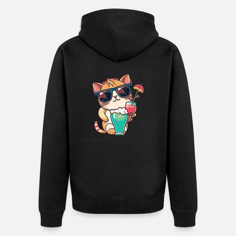 Sommer-Coolness: Katze mit Sonnenbrille - Unisex Premium Bio Zip Hoodie - Schwarz