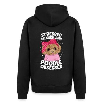 Gesegneter Pudel Besessener Lustiger Hundehalter - Unisex Premium Bio Zip Hoodie - Schwarz - Hinten - Nico (187cm)