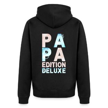 PAPA Deluxe Edition pastellrosa blau - Unisex Premium Bio Zip Hoodie - Schwarz - Hinten - Nico (187cm)