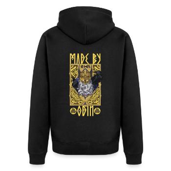 Made by Odin Wikinger Spruch Krieger Humor Design - Unisex Premium Bio Zip Hoodie - Schwarz - Hinten - Nico (187cm)