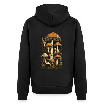 Retro Forest Mushrooms Aesthetics Mushroom Design - Unisex Premium Organic Zip Hoodie - black - Back - Nico (187cm)