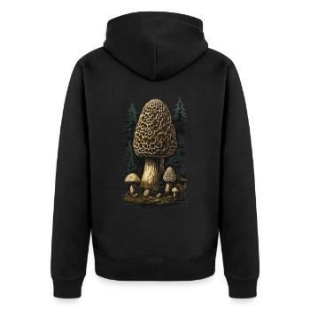 Vintage Morcheln Goblincore Pilz Magie - Unisex Premium Bio Zip Hoodie - Schwarz - Hinten - Nico (187cm)
