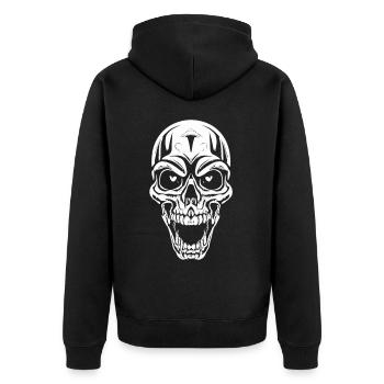 Perfekter Totenkopf für Gothic Fans - Unisex Premium Bio Zip Hoodie - Schwarz - Hinten - Nico (187cm)