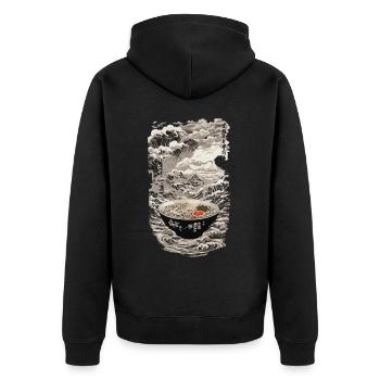 Ramen Ukiyo-e Kanji Retro Aesthetic Artwork - Unisex Premium Organic Zip Hoodie - black - Back - Nico (187cm)