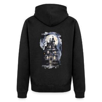 Mystisches Hexenhaus Halloween Vintage Vollmond - Unisex Premium Bio Zip Hoodie - Schwarz - Hinten - Nico (187cm)