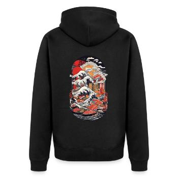 Masterful Sushi Ukiyo-e Kanagawa Retro Art - Unisex Premium Organic Zip Hoodie - black - Back - Nico (187cm)