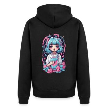 Anime Girl Kawaii Gothic Milkshake Pastel Design - Unisex Premium Bio Zip Hoodie - Schwarz - Hinten - Nico (187cm)