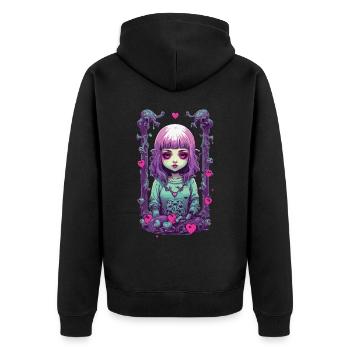 Pastel Goth Anime Gothic Girl Liebesdesign - Unisex Premium Bio Zip Hoodie - Schwarz - Hinten - Nico (187cm)