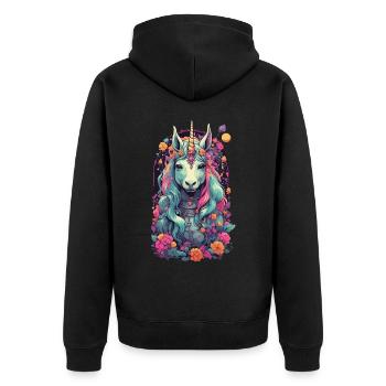 Aesthetic Unicorn Magic Unicorn Streetwear - Unisex Premium Organic Zip Hoodie - black - Back - Nico (187cm)