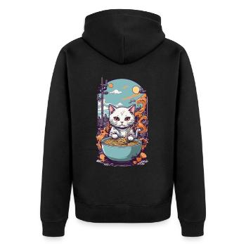 Kawaii Katze Liebt Japanische Ramen Nudelsuppe - Unisex Premium Bio Zip Hoodie - Schwarz - Hinten - Nico (187cm)