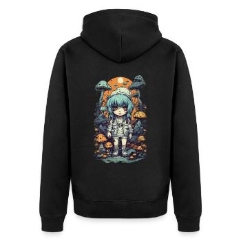 Anime Gothic Pilze Natur Magie Design - Unisex Premium Bio Zip Hoodie - Schwarz - Hinten - Nico (187cm)
