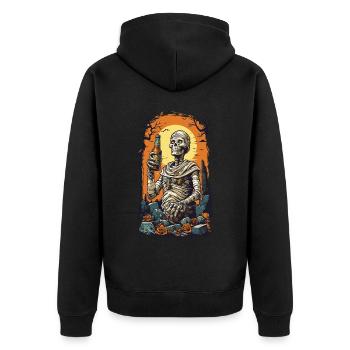 Lustige Mumie Bier Halloween Retro Design - Unisex Premium Bio Zip Hoodie - Schwarz - Hinten - Nico (187cm)
