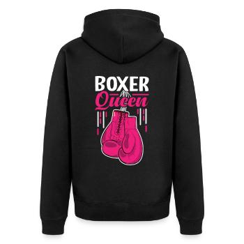 Boxer-Königin - Unisex Premium Bio Zip Hoodie - Schwarz - Hinten - Nico (187cm)