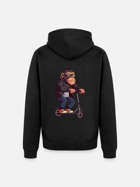 Monkey Scooter - Unisex Premium Organic Zip Hoodie - black