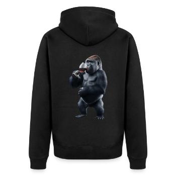 Gorilla Wein - Unisex Premium Bio Zip Hoodie - Schwarz - Hinten - Nico (187cm)