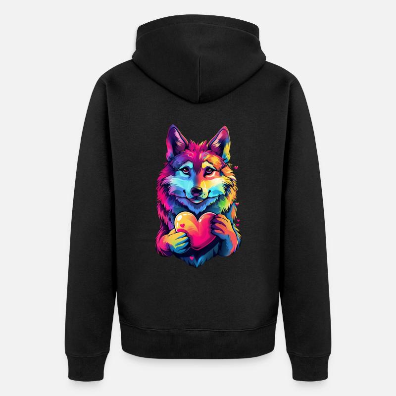 Wolf - Unisex Premium Bio Zip Hoodie - Schwarz