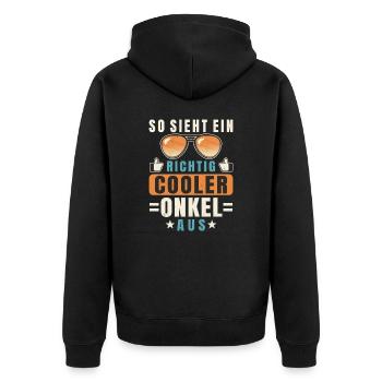 Onkel So Sieht Ein Richtig Cooler Onkel Aus - Unisex Premium Bio Zip Hoodie - Schwarz - Hinten - Nico (187cm)