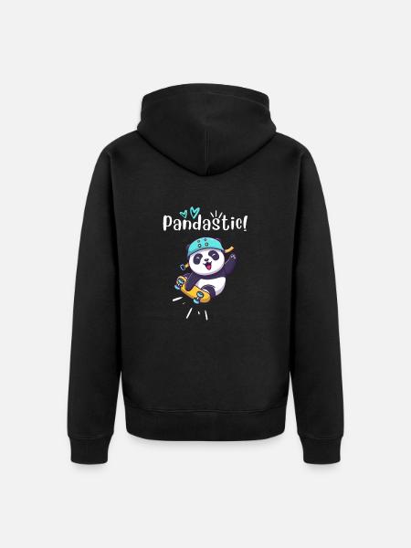 Pandastic Panda On Skateboard. Black. - Unisex Premium Organic Zip Hoodie - black