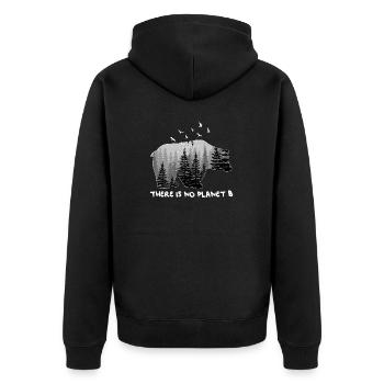 There is No Planet B Shirt Bear Mountains Trees - Unisex Premium Bio Zip Hoodie - Schwarz - Hinten - Nico (187cm)