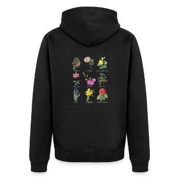 Vintage Botanical Floral Flower T-Shirt - Unisex Premium Organic Zip Hoodie - black - Back - Nico (187cm)