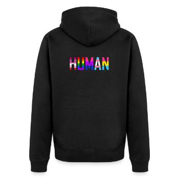 HUMAN Flag LGBT Gay Pride Month Transgender Tshirt - Unisex Premium Organic Zip Hoodie - black - Back - Nico (187cm)