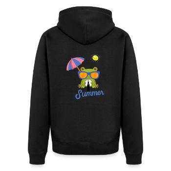 Fröhlicher Sommerfrosch - Unisex Premium Bio Zip Hoodie - Schwarz - Hinten - Nico (187cm)