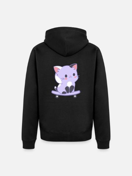 skater Cat - Unisex Premium Organic Zip Hoodie - black