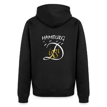 Anker Hamburg Diggi - Unisex Premium Bio Zip Hoodie - Schwarz - Hinten - Nico (187cm)