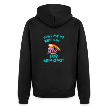 Lustiger Morgen Spruch - Guten Morgen - Unisex Premium Bio Zip Hoodie - Schwarz - Hinten - Nico (187cm)