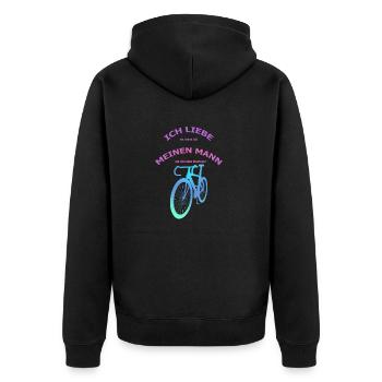 Rennrad Liebe meinen Mann! Perspektive Rosa-Türkis - Unisex Premium Bio Zip Hoodie - Schwarz - Hinten - Nico (187cm)