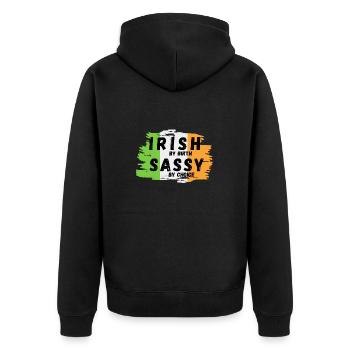 iIrisch von Geburt frech durch Wahl - Unisex Premium Bio Zip Hoodie - Schwarz - Hinten - Nico (187cm)