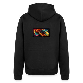 T-Shirt mit faszinierendem Farbverlauf - Unisex Premium Bio Zip Hoodie - Schwarz - Hinten - Nico (187cm)