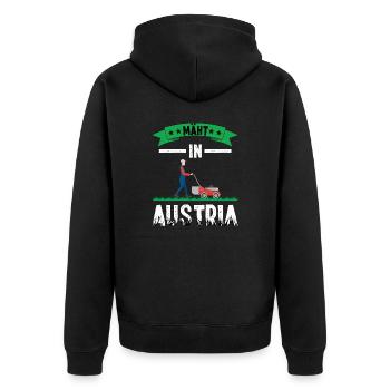 Mäht in Austria Herzschlag Rasenmähen Garten - Unisex Premium Bio Zip Hoodie - Schwarz - Hinten - Nico (187cm)