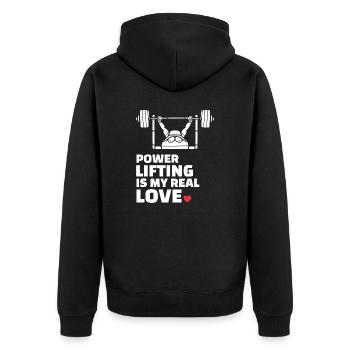 Ich Liebe Powerlifting - Unisex Premium Bio Zip Hoodie - Schwarz - Hinten - Nico (187cm)