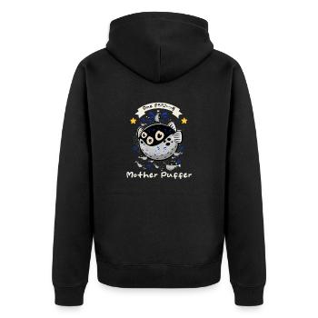 Puffer Fish - Lustiger Spruch - Unisex Premium Bio Zip Hoodie - Schwarz - Hinten - Nico (187cm)