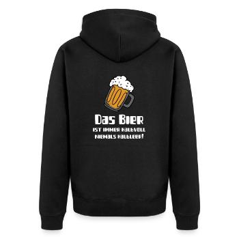 Das Bier ist immer Halbvoll-Partyspruch - Unisex Premium Bio Zip Hoodie - Schwarz - Hinten - Nico (187cm)