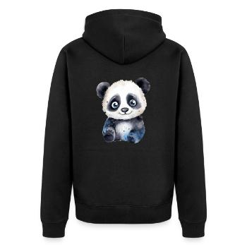 Panda Wasserfarben Zeichnung - Unisex Premium Bio Zip Hoodie - Schwarz - Hinten - Nico (187cm)