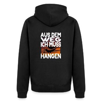 Survival Outdoor Hängematte Spruch Wald Wildnis - Unisex Premium Bio Zip Hoodie - Schwarz - Hinten - Nico (187cm)