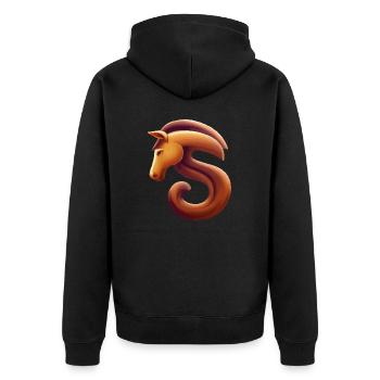 Buchstabe S mit Pferd - Unisex Premium Bio Zip Hoodie - Schwarz - Hinten - Nico (187cm)