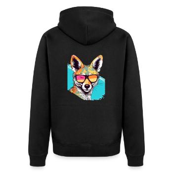 Jacky der Schakal - Unisex Premium Bio Zip Hoodie - Schwarz - Hinten - Nico (187cm)