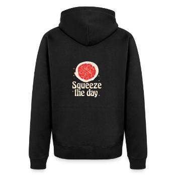 Squeeze the best out of it - Unisex Premium Organic Zip Hoodie - black - Back - Nico (187cm)
