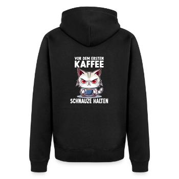 Witzig Morgenmuffel Spruch für Katzenhalter Katzen - Unisex Premium Bio Zip Hoodie - Schwarz - Hinten - Nico (187cm)