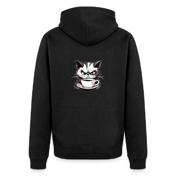 Geschenk für Katzenbesitzer und Morgenmuffel - Unisex Premium Bio Zip Hoodie - Schwarz - Hinten - Nico (187cm)