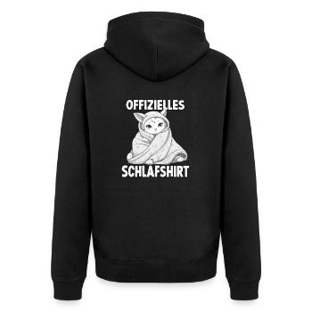Süßes Katzen T-Shirt für entspannte Morgen - Unisex Premium Bio Zip Hoodie - Schwarz - Hinten - Nico (187cm)