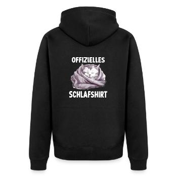 Lustiges Katzen T-Shirt für gemütliche Abende - Unisex Premium Bio Zip Hoodie - Schwarz - Hinten - Nico (187cm)