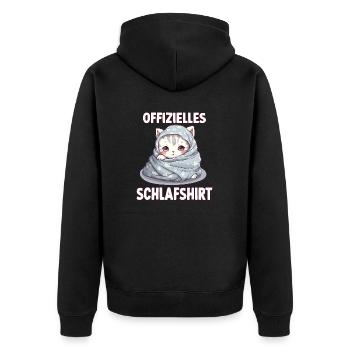 Kuscheliges Katzen T-Shirt für gemütliche Nächte - Unisex Premium Bio Zip Hoodie - Schwarz - Hinten - Nico (187cm)