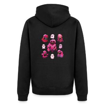 Gruselige und niedliche rosa Geister - Unisex Premium Bio Zip Hoodie - Schwarz - Hinten - Nico (187cm)