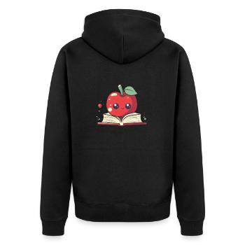 Buch lesen Apfel pflücken Lesen Bibliothek Lehrer - Unisex Premium Bio Zip Hoodie - Schwarz - Hinten - Nico (187cm)