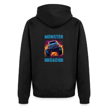 Monster Truck Papa Monster Papa Papa Trucker Retro - Unisex Premium Bio Zip Hoodie - Schwarz - Hinten - Nico (187cm)